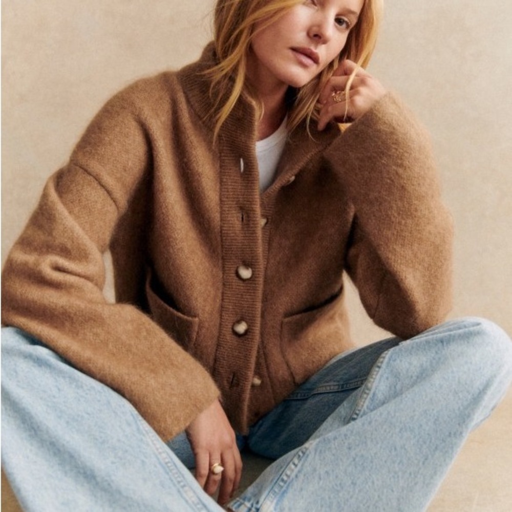 Sezane Thais jacket kid mohair cropped sweater